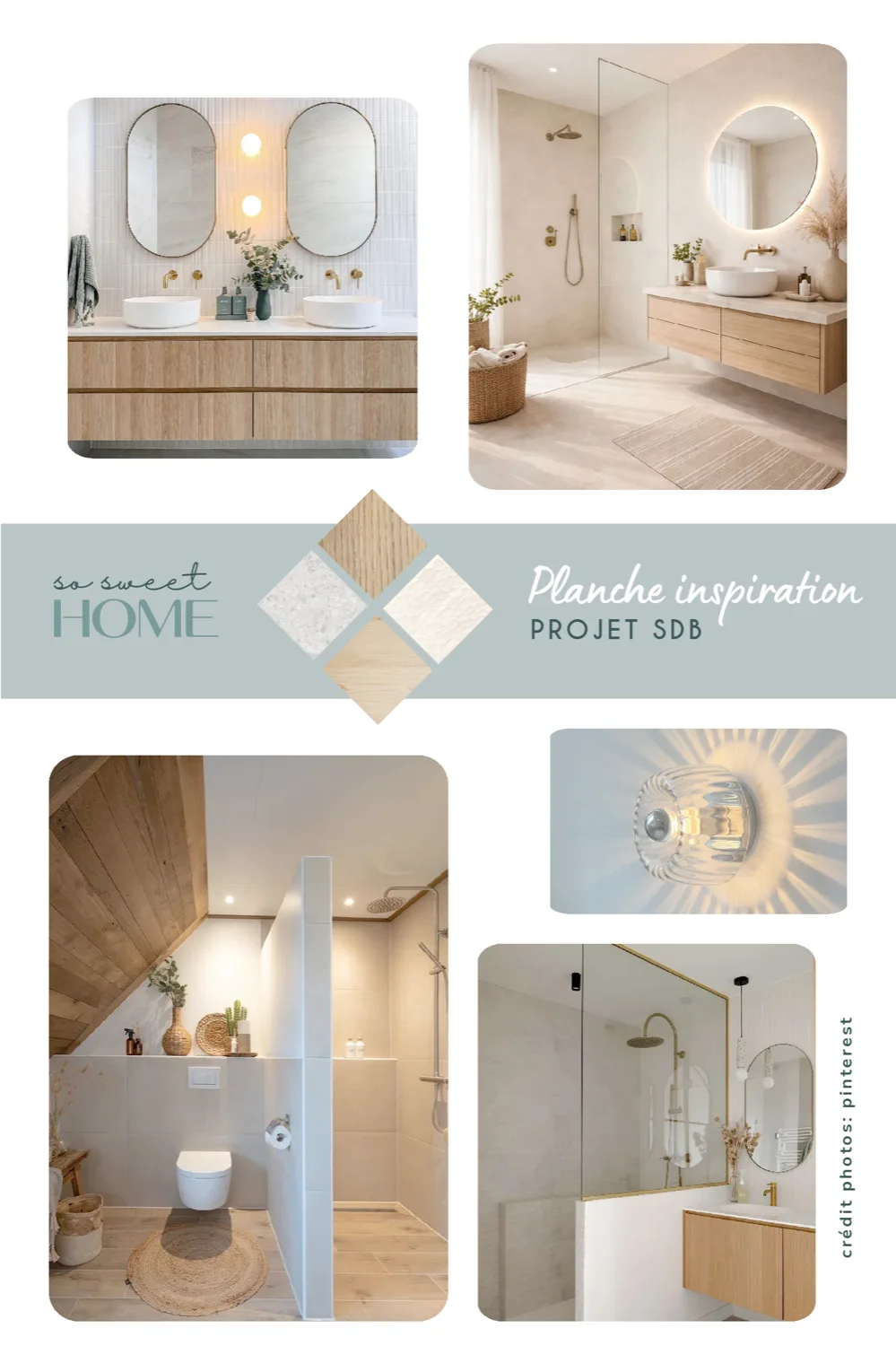 Planche d'inspiration So Sweet Home pour un projet de salle de bain (moodboard)